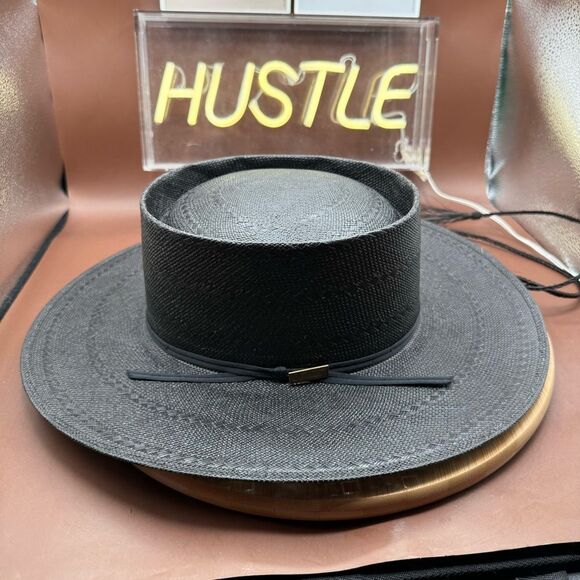 Larry Mahan Gambler Hat With Cord 6x Handwoven Shantung 7 Western Black USA - Picture 3 of 15